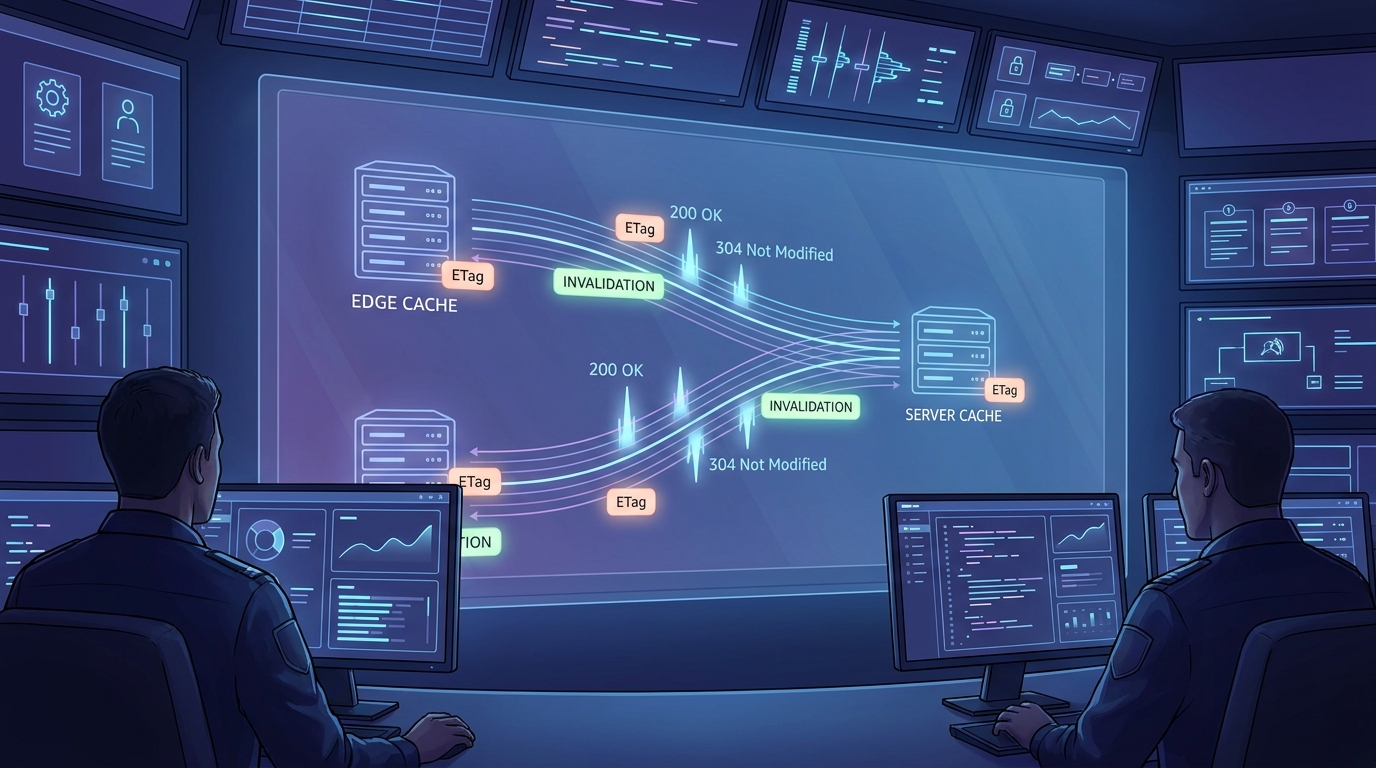 ASP.NET Core output caching architecture with ETag revalidation and cache invalidation tags