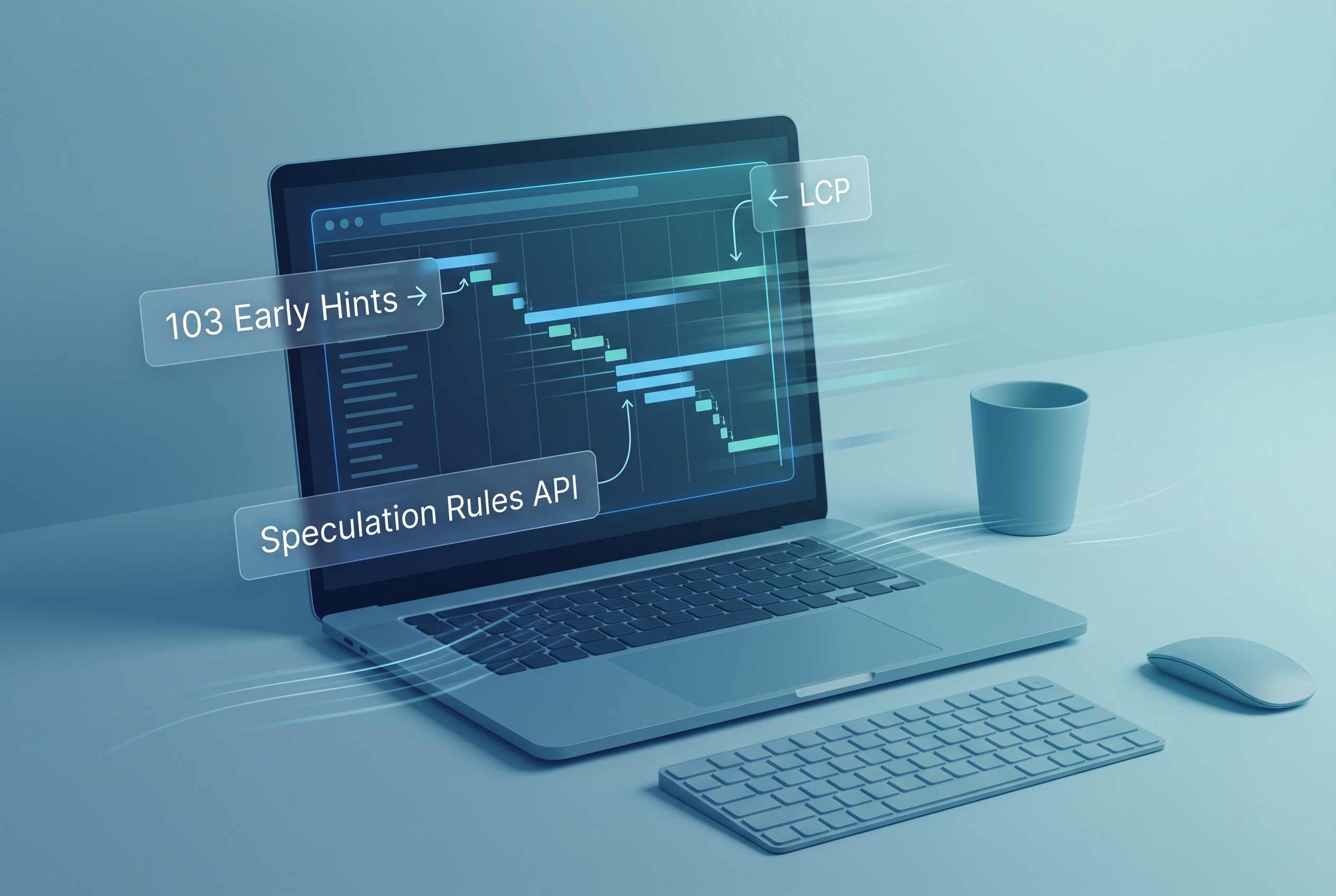 Illustration of browser performance optimization using 103 Early Hints and Speculation Rules API