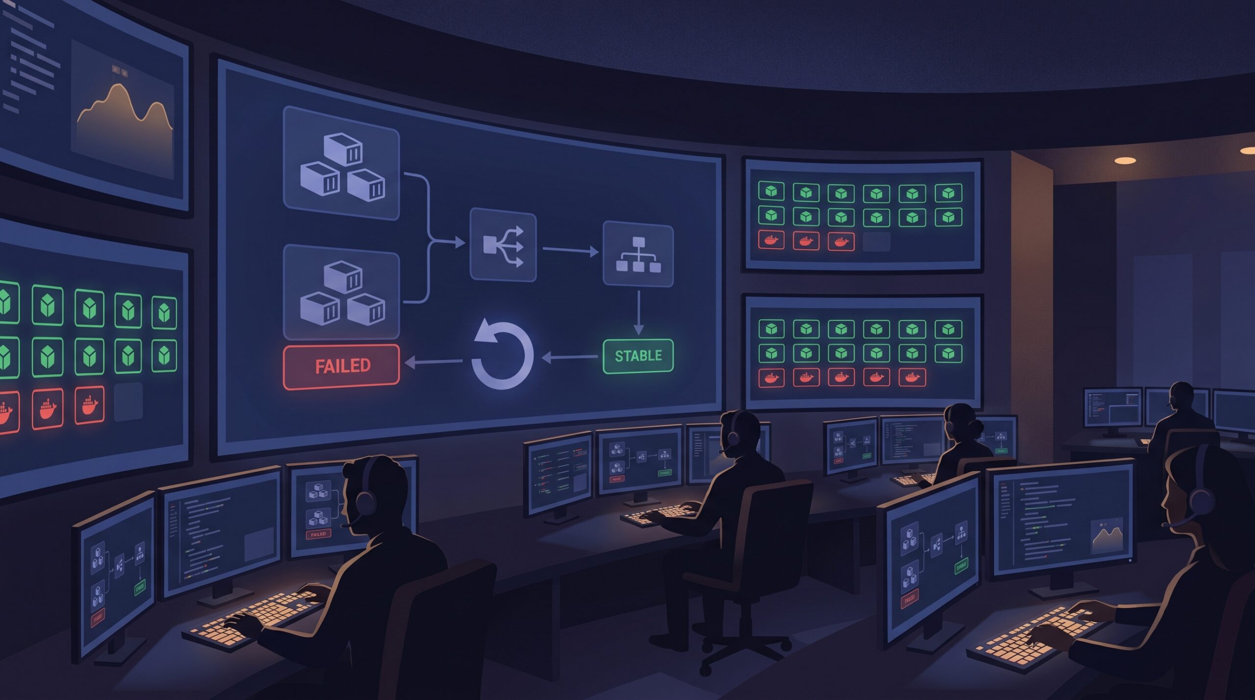 ECS Fargate deployment rollback and ALB health check monitoring dashboard