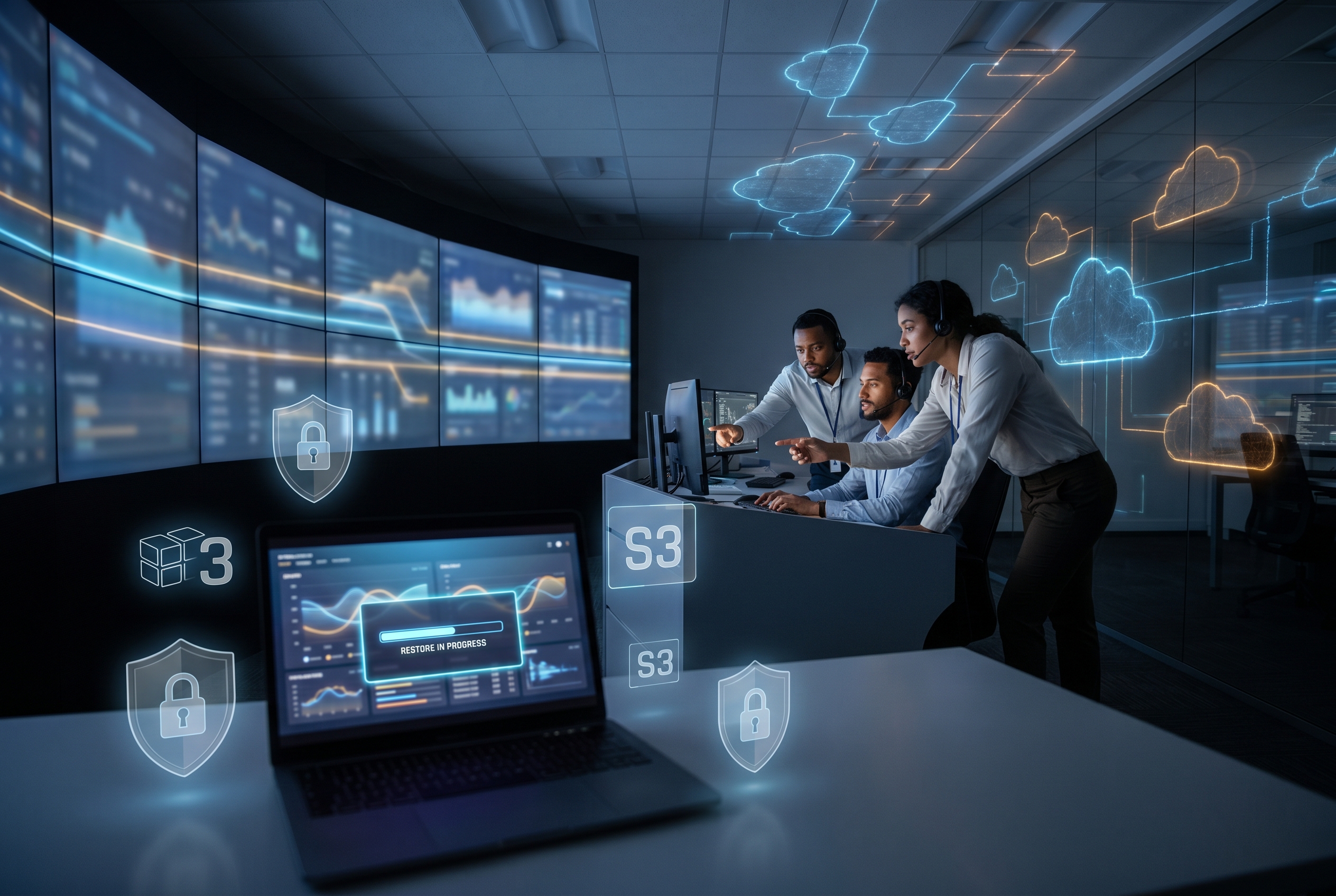 Immutable cloud backups architecture with locked storage and restore dashboard