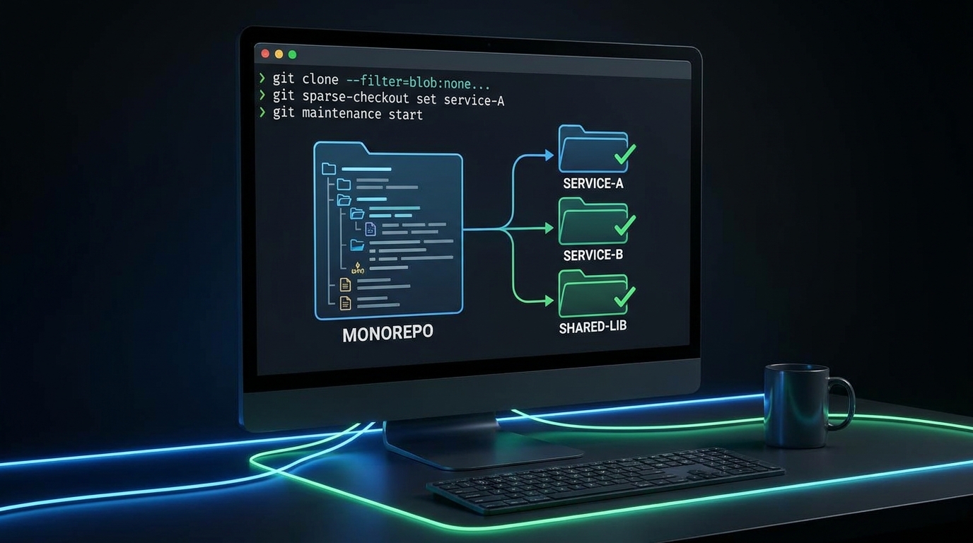 Git monorepo performance with partial clone and sparse-checkout workflow diagram